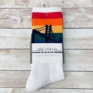NWT SKYLINE Unisex Socks OS White & Rainbow Pride San Francisco Fran Golden Gate